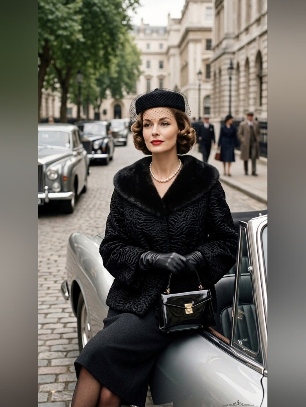 Vintage 1950s Black Curly Argentine Lamb Fur Jacket with Mink Portrait Collar